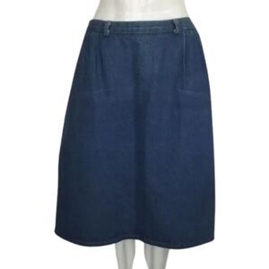 Vintage Denim Skirt, 41" Waist, Butttoned Vent, Pockets, Blue, Knee length
